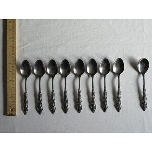 Lot of 9 National Stainless Marquee 8 Teaspoon +1 Sugar Spoon Japan Vintage 6.2"